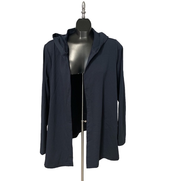 J.jill Women’s Navy Blue Fit Elevate Terry Hooded Open Front Cardigan Size Large - Picture 4 of 8